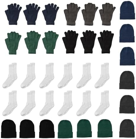 Gertex Men's Basics Bundle of 36 Pieces (12 Beanies, 12 Knit Gloves & 12 Sport Crew Socks) | Charity Winter Wear Multipack, Multicolor, One Size image 2