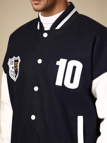 Image of CHKOKKO Men's Oversized Varsity Jacket with Snap Button Closure and Patch Design Trendy Comfortable Outerwear for College Travel and Casual Wear