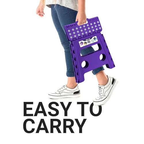 Image of Delxo Folding Step Stool, 13 inch Non-Slip Foldable Stools Up to 300 LBS, Step Stool with Handle, Lightweight for Kitchen, Bathroom, Bedroom, Garden, Purple, 1PC