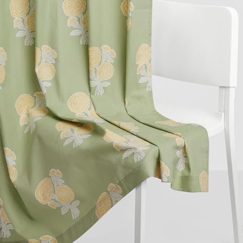 Image of haus & kinder Digital Printed Cotton Window Curtains 5 Feet Long Pack of 2 Window Curtains, 5 Feet Curtains for Window (Soleil Botanique, Sage 130x152 CM)