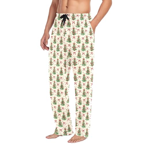Mens Cotton Pajama Pants Sleep Lounge Pj Bottoms Sleepwear with Pockets Drawstring S Tree Butterfly4