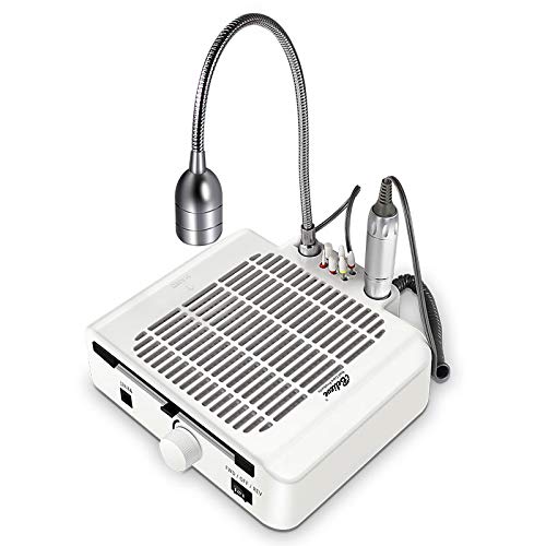 25000RPM Nail Dust Collector Electric Nail File Machine, Upretty New Upgraded Salon Equipment Expert 3 in 1 Nail Machine with Nail Drill Dust Collector Desk Lamp
