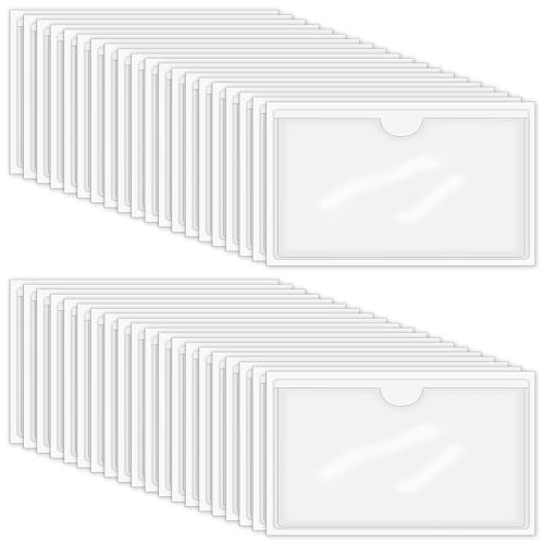 100 Stück Etikettenhalter Selbstklebend, 10 x 6 cm Wasserfest Beschriftungsfenster Selbstklebend Visitenkartenhüllen Kleben Sichthüllen für Büro Zuhause Schule Organisieren Sortieren (Transparent)