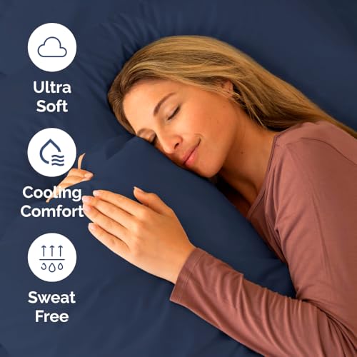 Image of Cot Sheet Set, 33 inch x 75 inch - Easy-Fit Cot Size Mattress Sheets - Navy Blue | Ideal for Narrow Twin, Camper Bunk, RVs, Twin Bunks, Day Care & Camping Cots, Cot Size Fitted Sheet fits 6 inch to 10 inch Mattresses