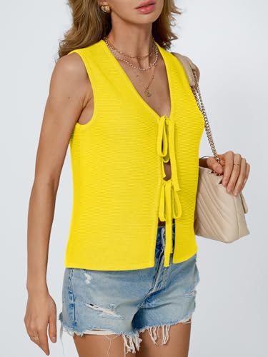 Image of LILLUSORY Womens Tie Front Tops Vacation Sweater Vest | Bohemian Style, Beach Resort Wear, Concert Western Outfits, Crochet Tops, Vacation Outfits, Cute Y2k Sleeveless 2026