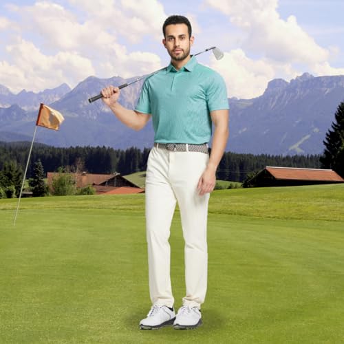 M MAELREG Mens Golf Shirts Short Sleeve Jacquard Casual Performance Moisture Wicking Collared Polo Shirts for Men Green Ash — view 2