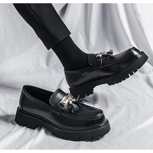 Men's Leather Platform Tassel Slip-On Loafers Fashion Breathable Non-Slip Lug Sole Business Dress Casual Penny Loafers for Business Party Wedding4