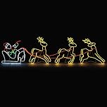 Christow Santa Sleigh Reindeer Light, Outdoor Christmas Decoration, Energy Efficient Multi-Coloured LED Rope Light, Free Standing Flashing Silhouette, Mains Operated (L300cm x H90cm)