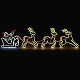 Christow Santa Sleigh Reindeer Light, Outdoor Christmas Decoration, Energy Efficient Multi-Coloured LED Rope Light, Free Standing Flashing Silhouette, Mains Operated (L300cm x H90cm)