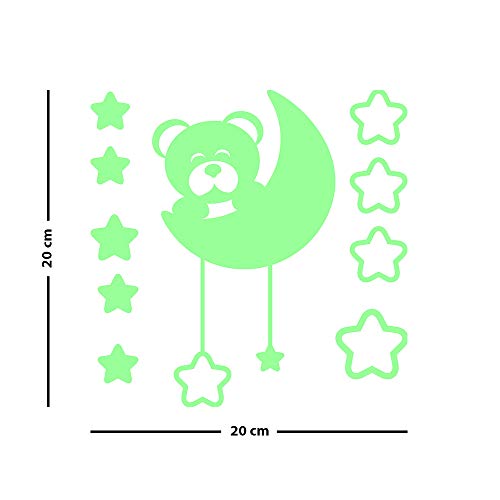 Glow in The Dark Wall Sticker Bear on The Moon with Stars - 20 x 20cm, Teddy, 20 X 20 cm - Image 4