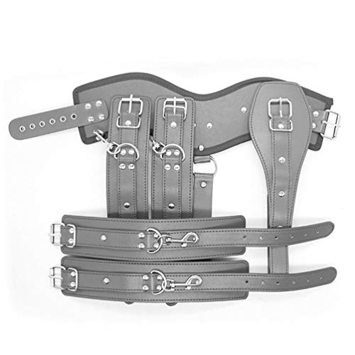 Hanyi Kunstleder Damen Body Harness mit Leder Handschellen Einstellbar Fetisch Offene Korsett Brust Körperharness SM Bondageset (Schwarz)
