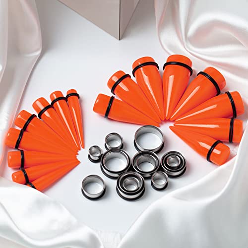 Cabbe Kallo 32 Pcs 00G - 1 Inch Taper Kit Gauge Ear Stretching Kit Stainless Steel Tapers Tunnels Plugs Piercing Jewelry, Orange #TOP5