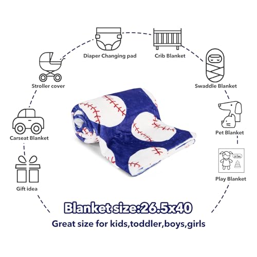 Image of Baseball Baby Blanket for Boys Girls Soft Fleece Minky Blanket with Dotted Backing Double Layer Newborn Toddler Blankie for Nursery Stroller Crib Gift to Son Nephew Grandson 26.5 * 40 Inches