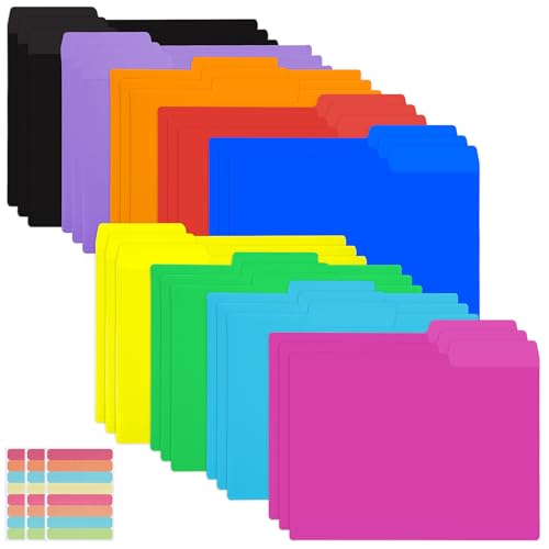 EOOUT 27 Pack 9 Colors Plastic Manila Folders Letter Size File Folders Poly Filing Folders Colored Folders - Heavy Duty 1/3 Cut Tab for School