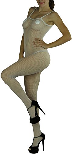 Image of ToBeInStyle Women's Bodystocking Crotchless Peek-A-Boo Fishnet Lace Bodysuit
