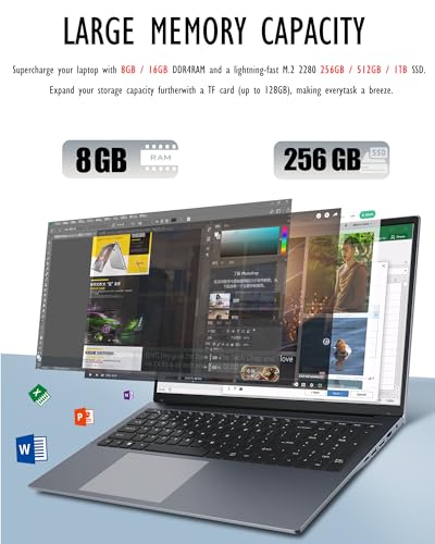 Image of 17 inch Laptop Computers,12th Generation Processor N95 4C 4T(Up to 3.4Ghz),8GB DDR4 RAM 256GB SSD,1920*1080,10000mAh Large battery,Type-C(Data), WiFi5,BT,RJ45,Dual Stereo Speakers, Backlit Keyboard