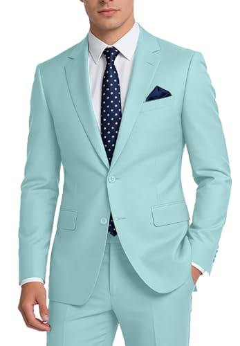 Tiefony Mens Slim Fit 2-Piece Tuxedo Suit Two-Button Jacket and Pants Set for Wedding, Prom, and Business Events Mint Green 3XL