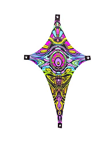 PSYWORK Schwarzlicht Segel Spandex | Drache S Dragon Temple II | 0,55 x 1,10m | UV-aktiv | Leuchtend | Wandtuch Wandbehang Stoff Neon Deko Party Tuch Tapestry Poster PSY Goa