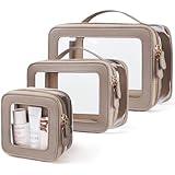 Oaque Clear Cosmetic Bag Set for Women Makeup Bag with Handle, 3 Pcs Travel Toiletry Bag Transparent Cosmetic Case Portable Make Up Organizer Bag for Essentials (Stone, Mini+S+L)