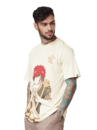 Image of The Souled Store| Official Naruto: The Ninja Mens and Boys T-Shirts|Half Sleeve|Relaxed fit Graphic Printed|100% Cotton Beige Color Men Relaxed Fit T-Shirts
