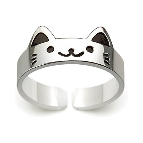 HANFLY Cat ring 925 Sterling silver Cute kitty ring Fashion Jewelry Adjustable Size(US6.5) Cover