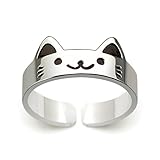 HANFLY Cat ring 925 Sterling silver Cute kitty ring Fashion Jewelry Adjustable Size(US6.5)