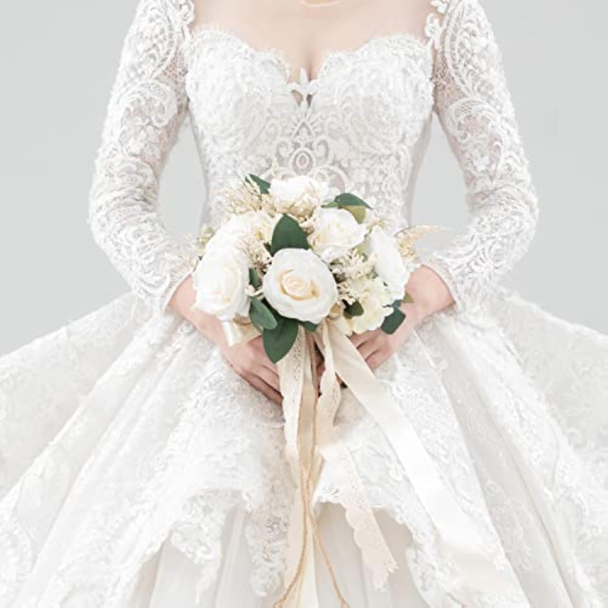 Champagne White Rose Artificial Bouquet for Wedding Decor
