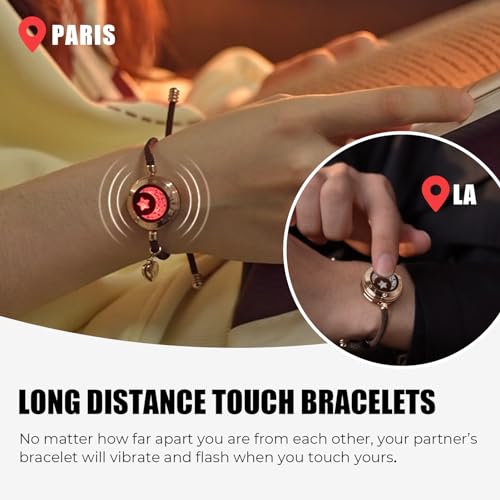 TOTWOO Long Distance Touch Bracelets for Couples, Smart Light & Vibration Love Jewelry, Long Distance Valentines Day Gifts for Him Her Women Men, One-to-One Bluetooth Pairing via App