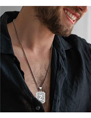 Airrty Initial Letter Pendant Necklace For Men Women Sterling Silver Plated Box Chain Necklace 20 Inches Initial Necklaces For Men (T) #TOP3