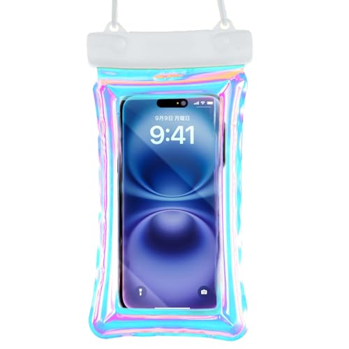 【NODC】 スマホ 防水ケース IPX8完全防水 水中タッチ対応 浮く設計 お風呂/海/プール/温泉対応 7インチiPhone用 高透過率画面 顔認証 両手解放 ストラップ付き 携帯ケース 雪遊び/スキー/登山/釣り用 ブラック (クリアホワイト)の商品画像（Amazon）