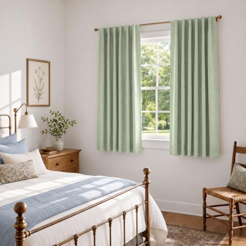 Image of Sage Green Total Blackout Curtains for Bedroom 63 Inches Long