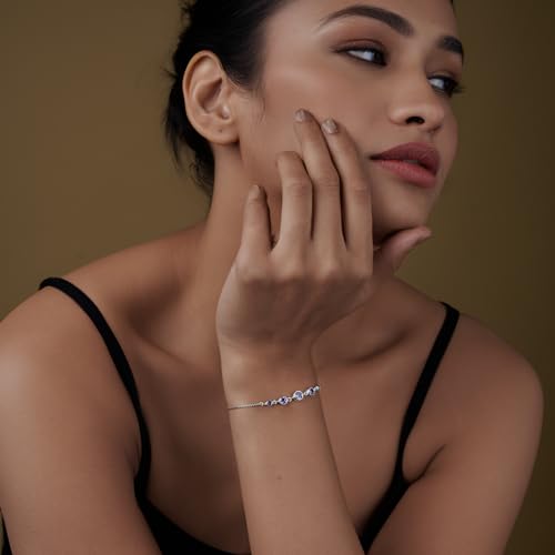Image of TRUESILVER ACPL 925 Sterling Silver Adjustable Bolo Bracelet for Women | BIS Hallmarked Infinity Twisted, White & Amethyst Zircon Box Chain Bracelet Gift for Wedding Anniversary Birthday