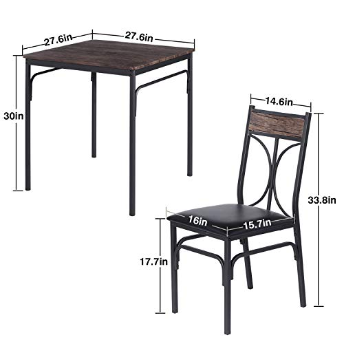 Vecelo 3-Piece Room Kitchen Table And Pu Cushion Chair Small Space, Dining Set For 2, Rustic Brown #TOP6