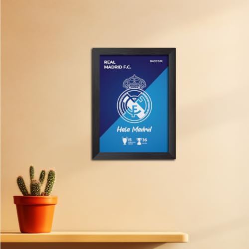Image of TenorArts Real Madrid Football Club Poster White Logo Laminated Photo Frame Painting with Matt Finish Black Textures(12 inches x 9inches)