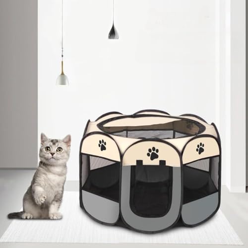 Tragbares Haustiergehege mit abnehmbarem Sonnenschutz, geeignet für kleine Hunde, Katzen und Kaninchen. Ideal für den Innenbereich, Reisen und Camping im Freien (Pink, M- 91 cm x 91 cm x 58-5