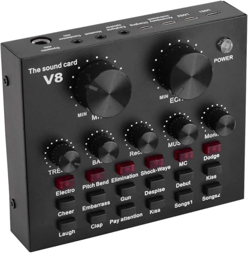 Image of Powerpak V8 Portable Audio Mixer Interface, Bluetooth Sound Card for Live Streaming, Recording, Podcast,Voice Change /Karaoke /Gaming /Singing with Sound Effects, 3.5mm Mic Jack for Guitar