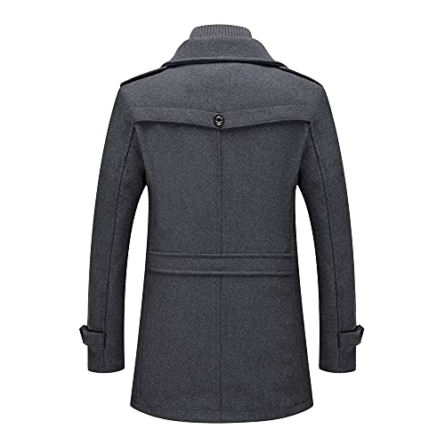 Image of PRIJOUHE Men's Wool Blend Jacket Single Breasted Slim Fit Thick Winter Windproof Pea Coat with Removable Scarf