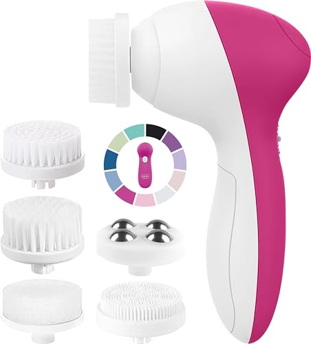 Image of Face Scrubber | Facial Cleansing Brush Exfoliator Skin Care Beauty Products Powered Electric Wash Exfoliating Skincare Women Spin Cleanser Tools Cleaning Scrub Washer Self Care (Rubellite)