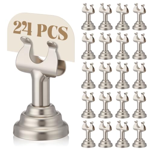 Image of 24 Pcs Satin Nickel Metal Table Number Holders 1.8 Inch Mini Wedding Place Card Holders Bulk Harp Clip Table Sign Stands Card Holder for Memo Notes Menu Wedding Restaurant Birthday Decor