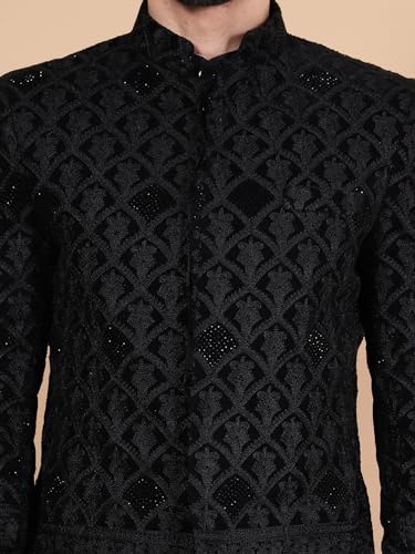 WINTAGE Embroidered Velvet Black Bandhgala4