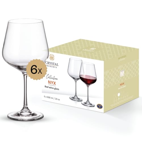 Crystal Bohemia Rotweingläser - 6er Set je 600 ml spülmaschinenfest stoßfest kratzfest & elegant - Klassische Kristallgläser für Rotwein - Ideal für Dinnerpartys & als Geschenk