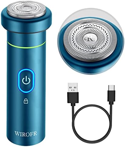 WIROFR Electric Razor for Men, Travel Shaving Electric Razor, Multi-Function Portable Travel Razor, 100% Washable Rotary Shaver Wet & Dry Electric Shaver-Type-C Fast Charging (New Blue)