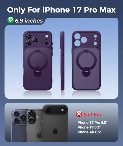 Image of FNTCASE for iPhone 17 Pro-Max Case: [360 Spin Magnetic Stand] [Compatible with Magsafe] [Screen Protector] Translucent Matte Military Grade Shockproof Full Camera Protective Phone Cover - Purple