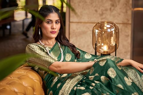Image of SWORNOF Women's kanjivaram banarasi silk saree Zari Woven for festival Wedding silk with rich pallu Design sarees for women with Unstitched blouse piece