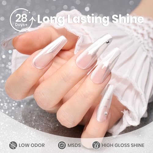 Image of Beetles Silver Cat Eye Gel Polish, 15ML Silver Glass Cat Eye Glitter Gel Polish with Magnet Shimmer Translucent Sheer Color Soak Off UV Lunar Gleam Series French Nail Art Gift for Women