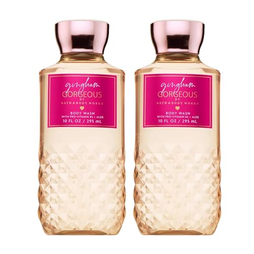Bath & Body Works Gingham Gorgeous Body Wash Nourishing Cleanser with Pro-Vitamin B5 & Aloe Pink Strawberries Peony Blooms and Peach Nectar Gentle for Daily Use 10 fl oz - 2 Pack