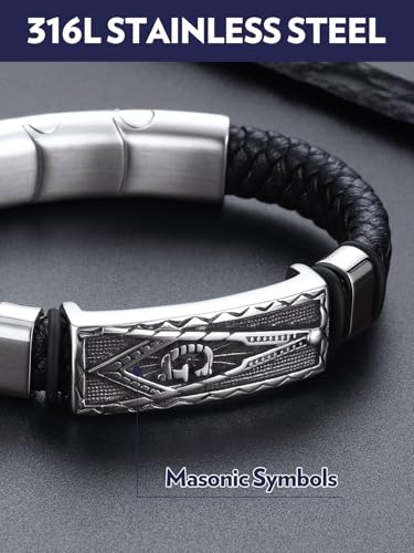 Bandmax Mens Black Leather Braided Wristband with Pendant Gothic Punk Leather Cuff Charm Bracelet Wristband with Stainless Steel Buckle -Gift Packed2