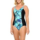 Christina Swimwear Women's Standard Floral Colorblock V-Neck Swimsuit, Black