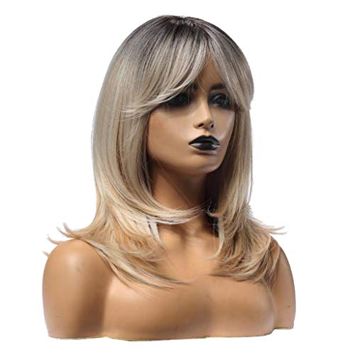 kowaku 20 '' Feminino Na Altura Do Ombro, Parte Média, Perucas Retas, Amigável Ao Calor Ombre Dour