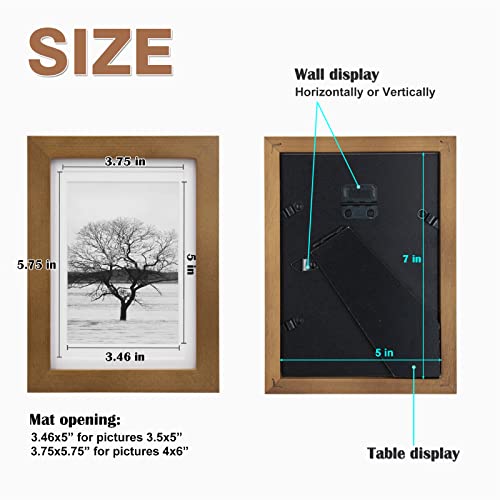 Egofine 5X7 Picture Frames 4 Pack Made Of Solid Wood Covered By Plexiglass Matted For 4X6 Or 3.5X5 For Table Top Display And Wall Mounting Photo Frame, Light Brown #TOP5